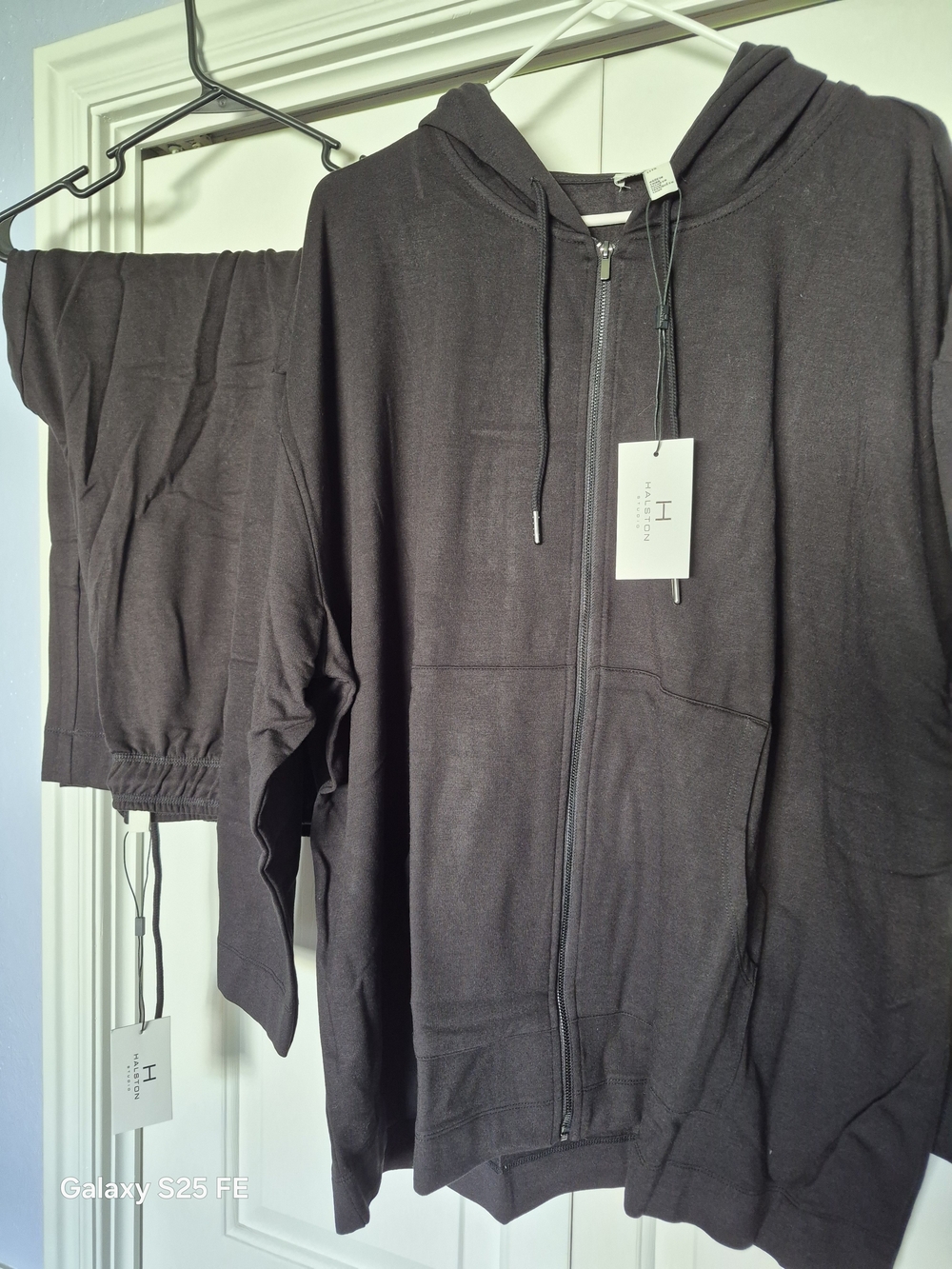 Halston Heritage Womans Black Zip-Up Hoodie and Joggers Set